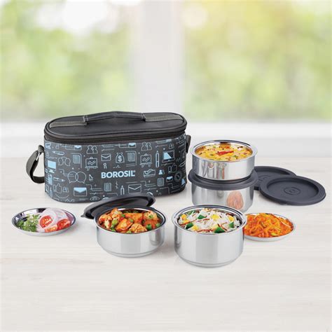 borosil lunch box steel|Borosil 4 set lunch box.